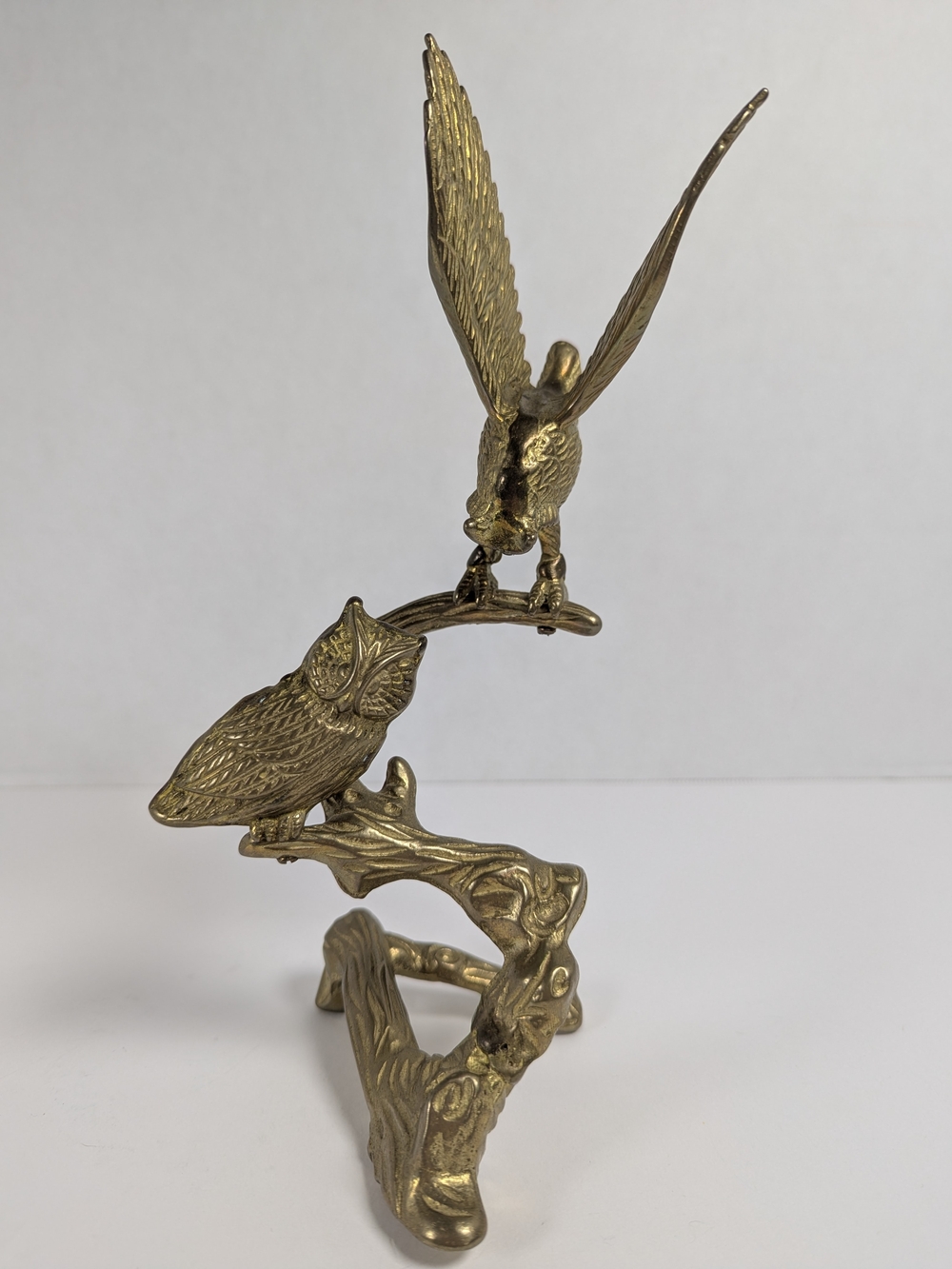 Brass Bird Perch Figurine - Gold Color